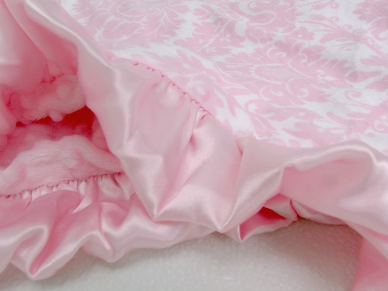 Personalized Pink Damask Minky Blanket for a Baby Girl, choose coordinating minky, ske 230 image 3