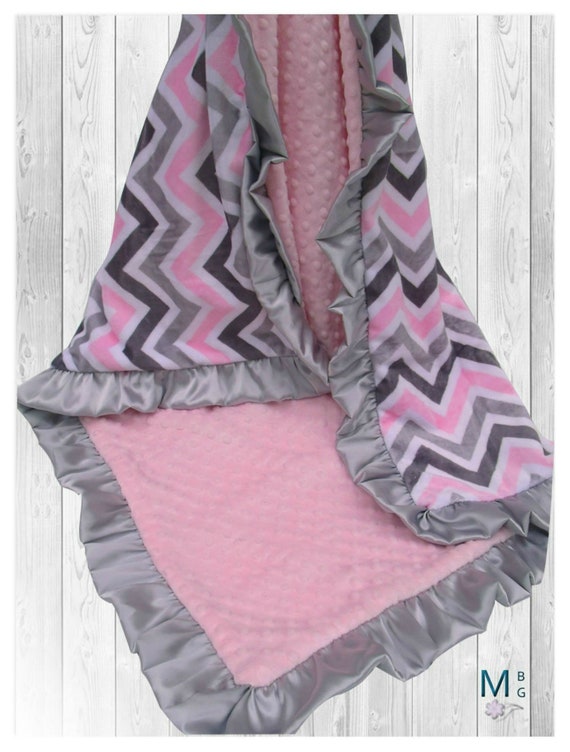 Pink and Gray Chevron Minky Baby Blanket Gray and Pink Etsy