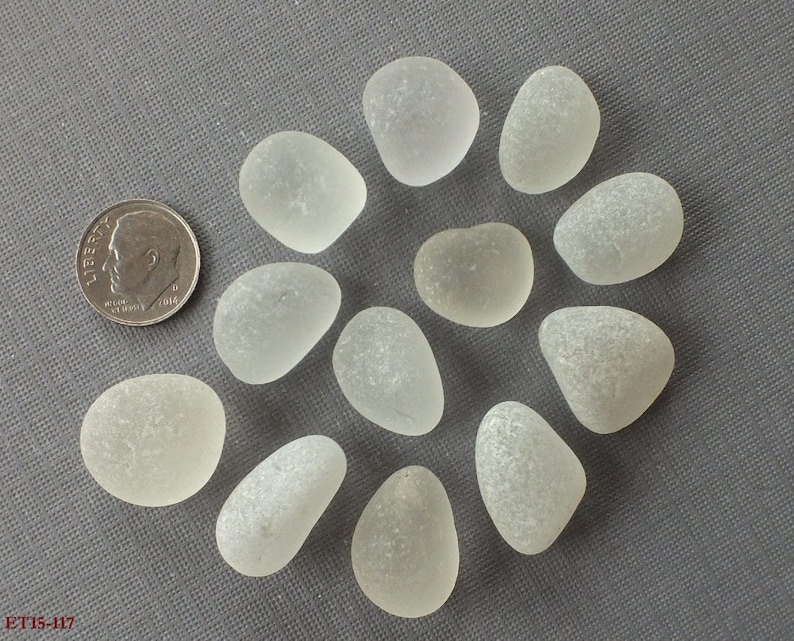 12 Pcs CLEAR Beach Gathered Sea Glass for Jewelry Making, THICK Round GUMDROPS image 1