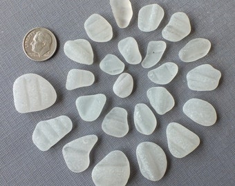 24 Pieces CLEAR Beach Gathered Sea Glass for Jewelry Making, with Remains of Threads & Rims