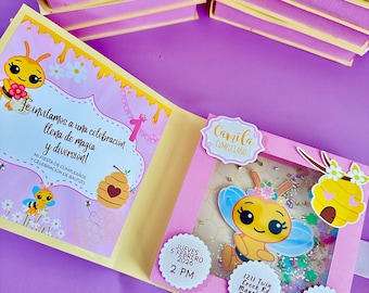 Handmade Abejita chiquitita Birthday Invitation, Book Style, 3D Details