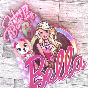 Decorazione per torta di compleanno a forma di bambola rosa/Decorazione per torta di compleanno a forma di bambola rosa – Decorazione per feste personalizzata con shaker 3D per ragazze/Centrotavola a tema bambola glamour