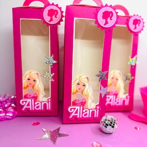 Pink Doll Party Favor Boxes: Decorated Gable Boxes