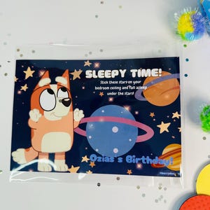 Bluey themed party favors/Bluey Birthday Party/ Sleepytime Bluey/Glowing stars party favors