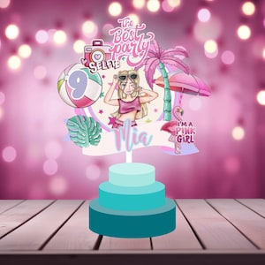 Personalisierte rosa Puppe Kuchen Topper: Sommer-Geburtstagsfeier Dekoration