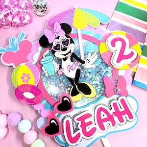 Minnie Mouse Pool Party Cake Topper: 3D Shaker, Personalized Birthday Decoration