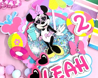 Minnie Maus Pool Party Kuchen Topper: 3D Shaker, personalisierte Geburtstagsdekoration