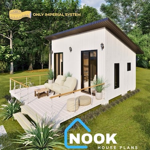 Tiny Cabin House Plan 14 x 20, Tiny House Plans, DIY Cabin Plans, Small Cabin Plans, Modern Cottage Tiny Floor Plans, Small House Adu Plans