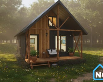 24x16 Modern Tiny Cabin Plans: 2 Bedroom DIY House (PDF Download)