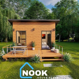 14 x 20 Cabin House Plan, Tiny House Plans, DIY Cabin Plans, Small House Plans, Modern Cottage Tiny Floor Plans, Small House Adu Plans