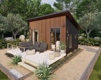 Plany małych domów, projekty małych domów typu barndominium (14'x20') (pobranie cyfrowe)