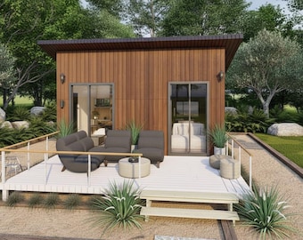 DIY Tiny Cabin Plans, Small House Design (14'x20') (Digital Download)