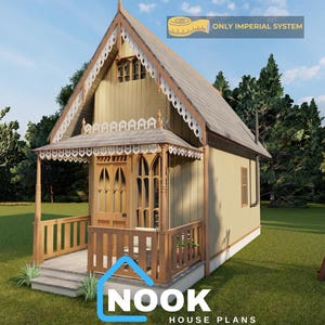 Cottage House Plan 14x8, Tiny Cabin Plans, DIY Cabin Plans with Cut List, Small Cabin Plans, 2 Bedrooms Floor Plans, Small House Adu Plans