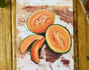 Cantaloupe Gouache Print | Wall Art | Watercolor Print | Cantaloupe Art