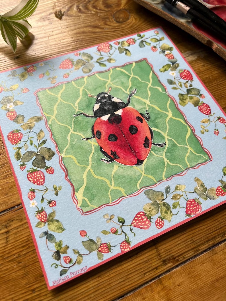 Ladybug Art Print | Cottage Core Decor | Nursery Decor | 5x5" 6x6" 7x7 ...