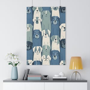 Impresión artística Giclée: arte de cachorros azules, arte de pared, decoración de guardería, regalo para amantes de los perros, decoración de habitación de niños, póster con estampado de animales