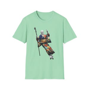 Pope Paul VI Shreds in Colorful Vintage Kimono Unisex Graphic T-Shirt, Skateboarding Tee, Gift for Skaters, Skateboarders, Skate Rats, etc.