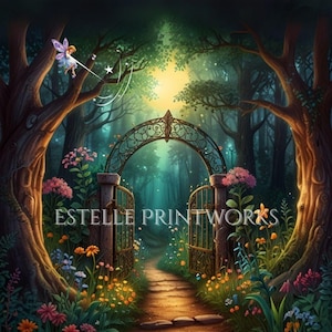 Magical Garden Gate Fairy Art Print – Whimsical Forest Path Digital Download, Enchanted Fairyland Wall Decor