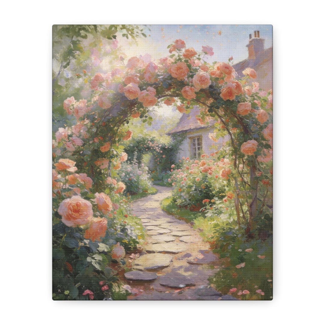 Rose Arch Garden Path Wall Art | Romantic Cottage Garden Painting ...
