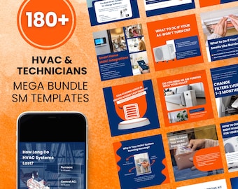 HVAC Instagram Post Templates, Social Media Bundle (185 Canva Designs)