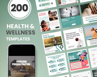 200 Health & Wellness Instagram Post Templates (Canva Editable)