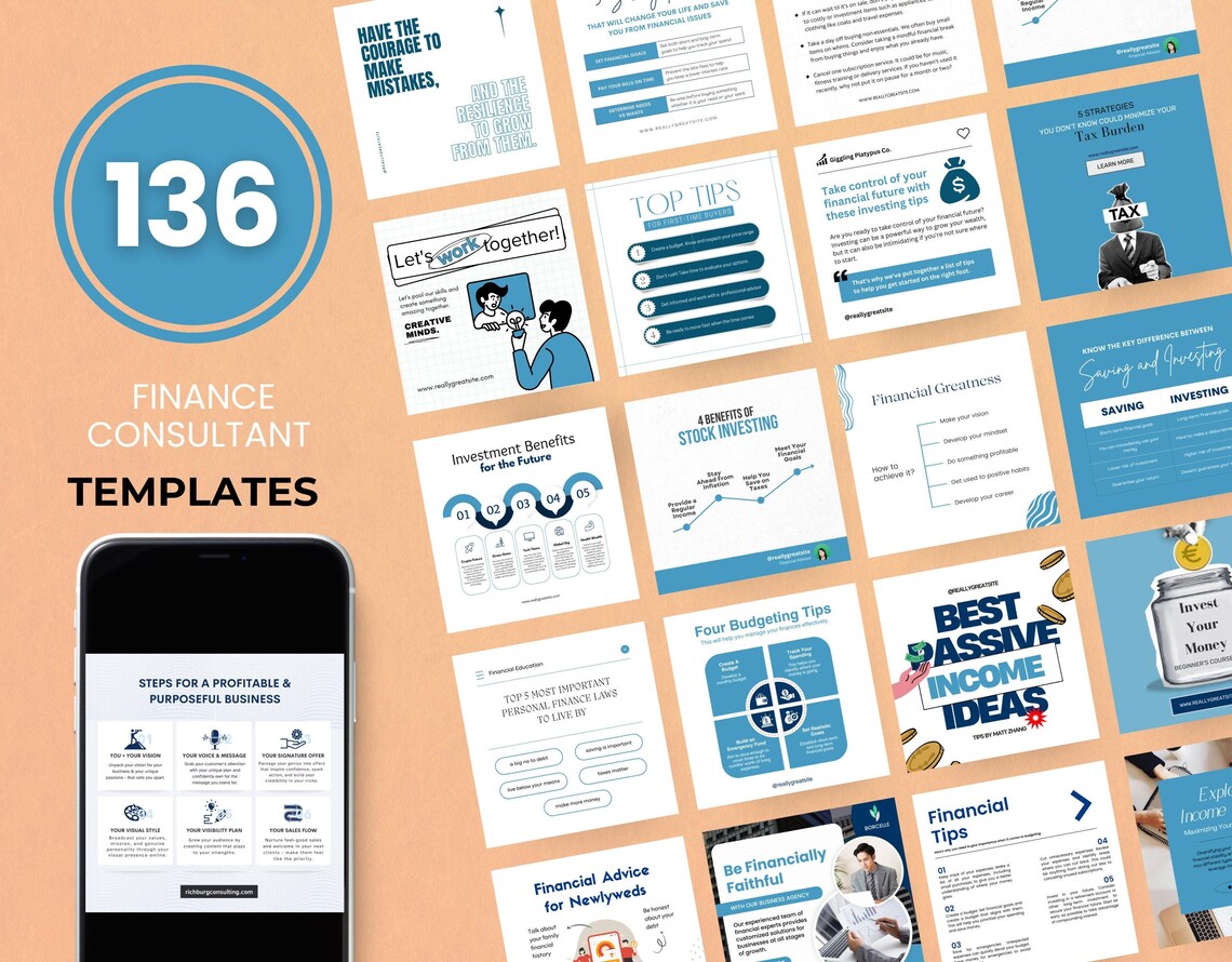 Finance Coach Instagram Post Template, Editable Social Media Posts for ...