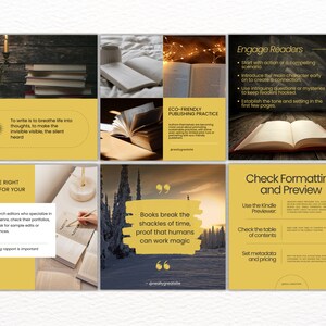 K&ouml;nnte beinhalten: Eine Collage aus Bildern mit Tipps zum Schreiben und Ver&ouml;ffentlichen eines Buches. Die Bilder zeigen B&uuml;cher, Kerzen, eine Schreibmaschine und einen Sonnenuntergang. Der Text enth&auml;lt Tipps zur Suche nach einem Lektor, zur Gewinnung von Lesern und zur &Uuml;berpr&uuml;fung der Formatierung.