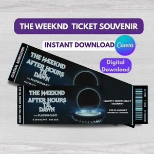 May include: Two black and blue concert ticket souvenirs for The Weeknd's After Hours Til Dawn tour. The tickets include the text "Happy Birthday Harry!" and "Europe 2026". The tickets are a digital download.