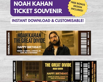 Noah Kahan The Great Divide Tour | Souvenir Ticket Template (Customisable)
