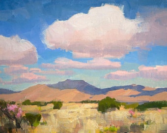 Art print of  9 x 12 gouache painting, High Desert Meadow, impressionist style work of Southern Arizona high desert grasslands.