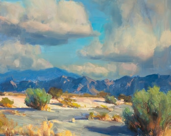 Art print of oil painting, Mohave Desert, Impressionist California landscape
