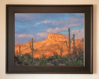 Art print of oil painting, Gold Canyon Desert, Sunset, Arizona impressionist landscape