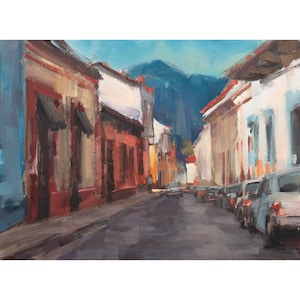 Original art, street scene, impressionist oil painting, small size