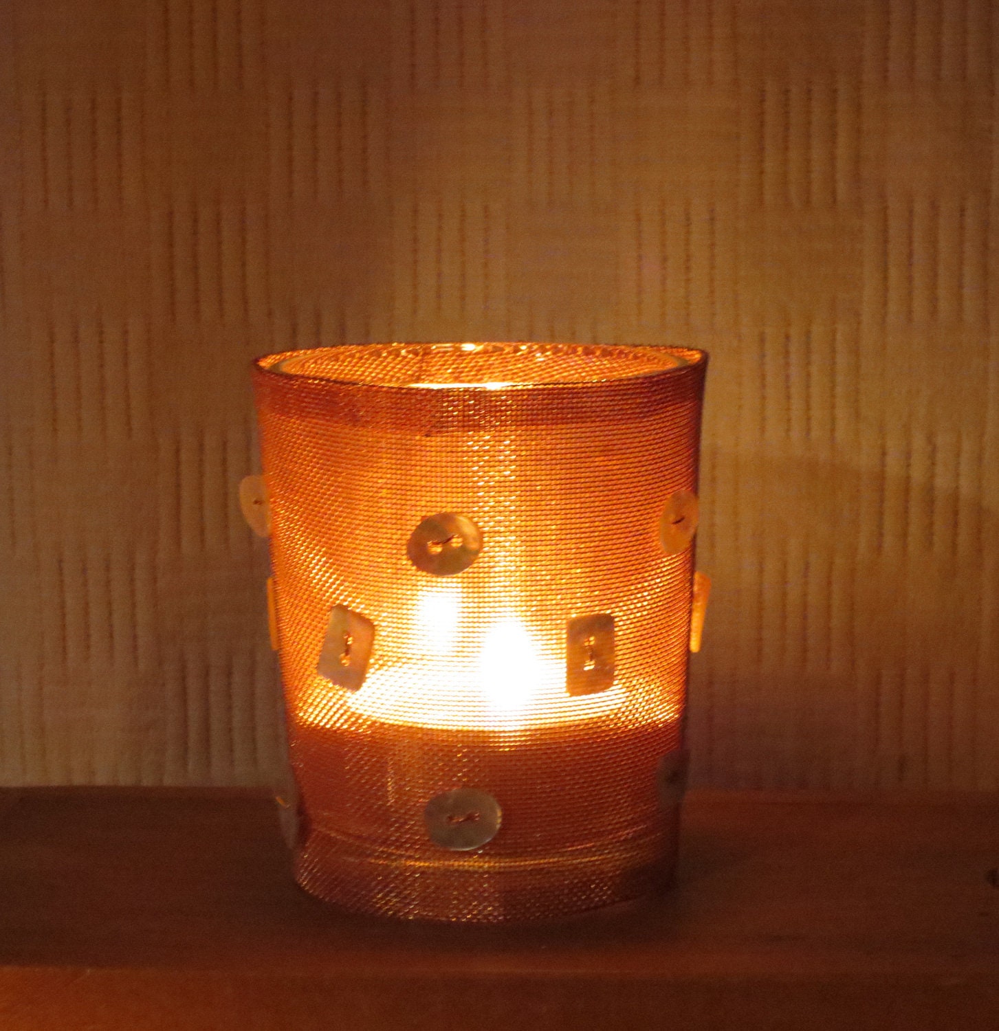 Pair of copper and glass tealight or votive holders
