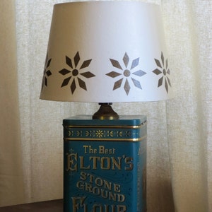 Elton & Co litho tin table lamp with decoupage stencil-look shade