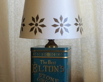 Elton & Co litho tin table lamp with decoupage stencil-look shade