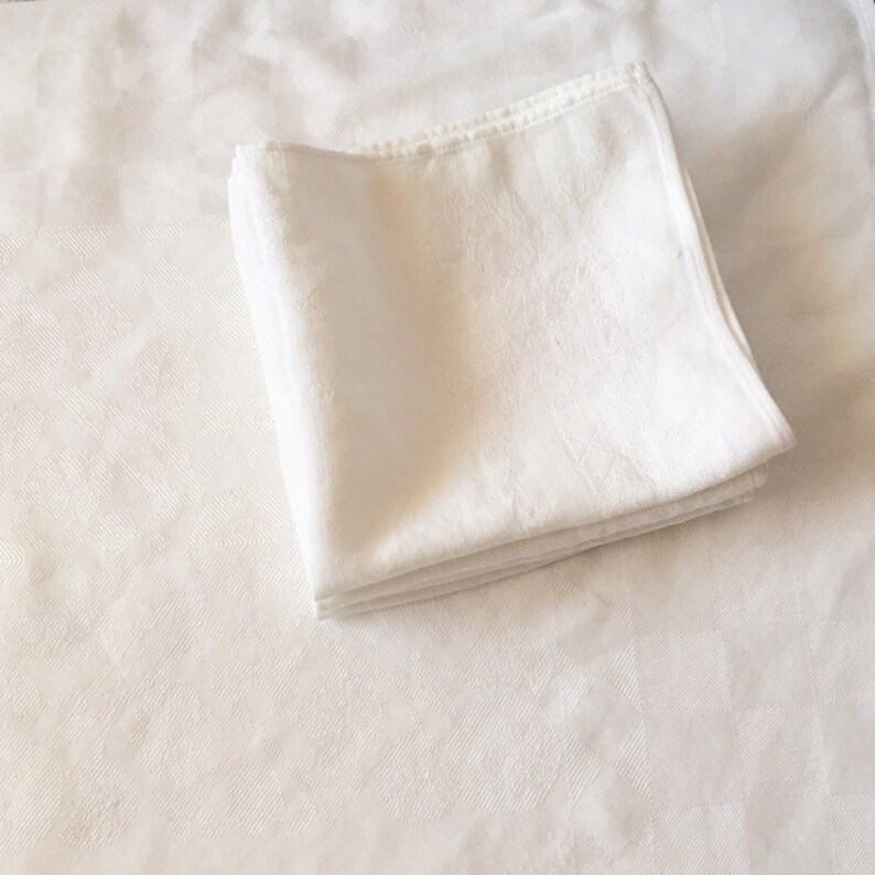 White Vintage Tablecloth and Napkins Matching Set Damask Large Etsy