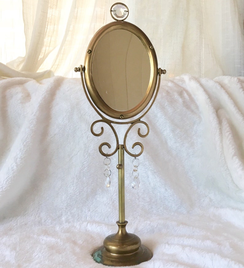Vintage Antique Mirror Gold Brass Framed Standing Vanity Vintage Antique Mirror Gold Brass