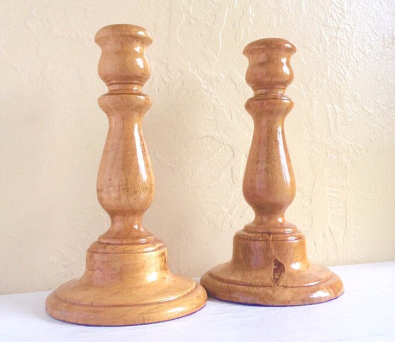 Pair of Wooden Wood Candlesticks Matching Chunky Candleholders Etsy