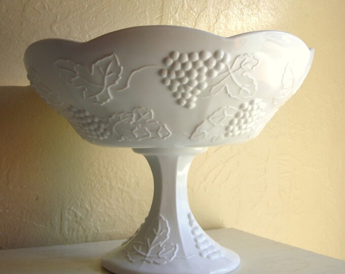Large Milk Glass Pedestal Bowl Compote Wedding Decoration Etsy