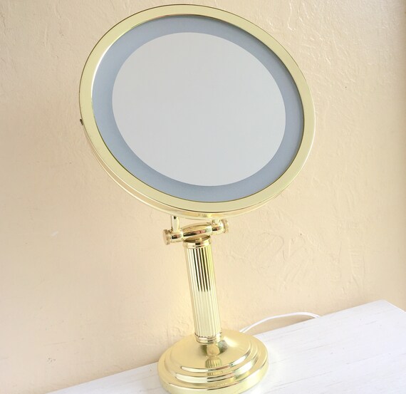 Vintage Gold Makeup Mirror With Light Lighted Electric Adjustable Lit Make Up Classic Glamorous Hollywood Regency Style