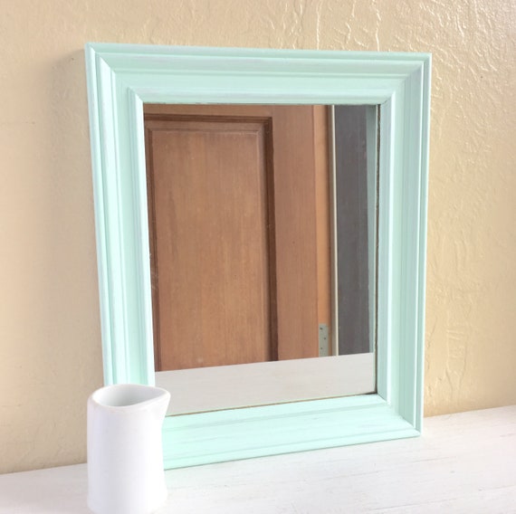 Mint Green Mirror Wall Hanging Seafoam Wooden Frame Wood Framed Ready To Hang Beachy Beach Home Decor Pastel