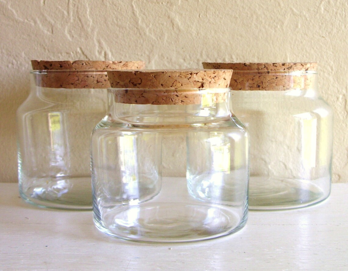 Three Matching Glass Apothecary Jars with Cork Lids Etsy