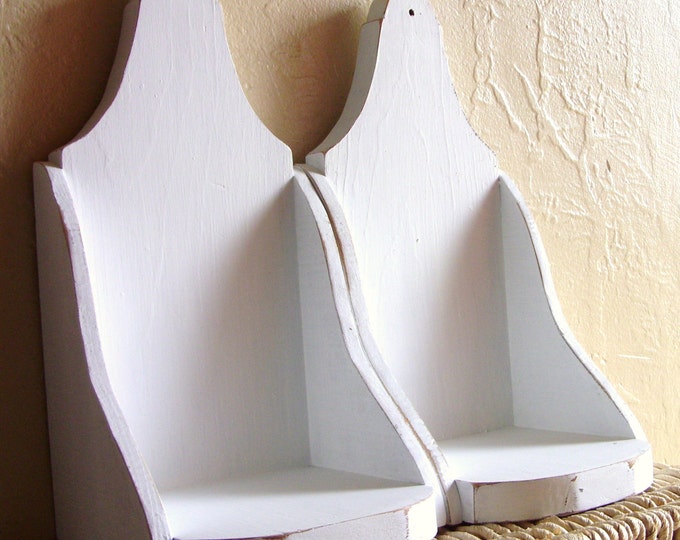 Shabby Chic White Wall Shelf Pair Wooden Niche Shelves Etsy