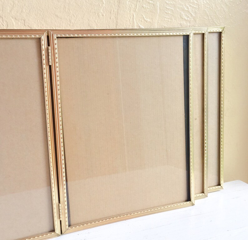Three 3 Matching Folding 8x10 Gold Metal Picture Frames With Three 3 Matching Folding 8x10 Gold Metal Picture Frames With Glass Wedding Decor