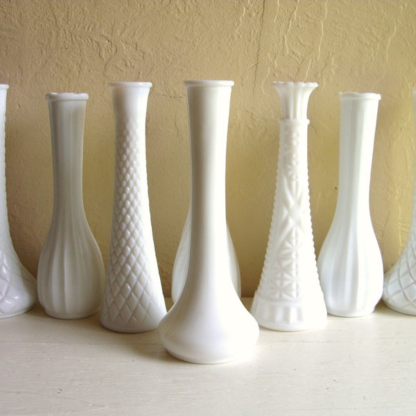 Instant Collection of White Milk Glass Vases 8 Eight