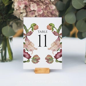 Modello di numero di tavolo per matrimonio floreale rosa, download immediato modificabile, elegante cartello decorativo per ricevimento di nozze in giardino / BLOOM