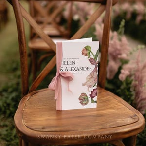 Pink Floral Wedding Ceremony Programme Template, Editable Instant Download, Elegant Hand Drawn Order Of Service, Garden Theme event / BLOOM