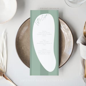 Green Stripe Wedding Menu Template, abstract curve Design, Elegant dinner party Menu Card, double sided Long menu card to print at home /ORB