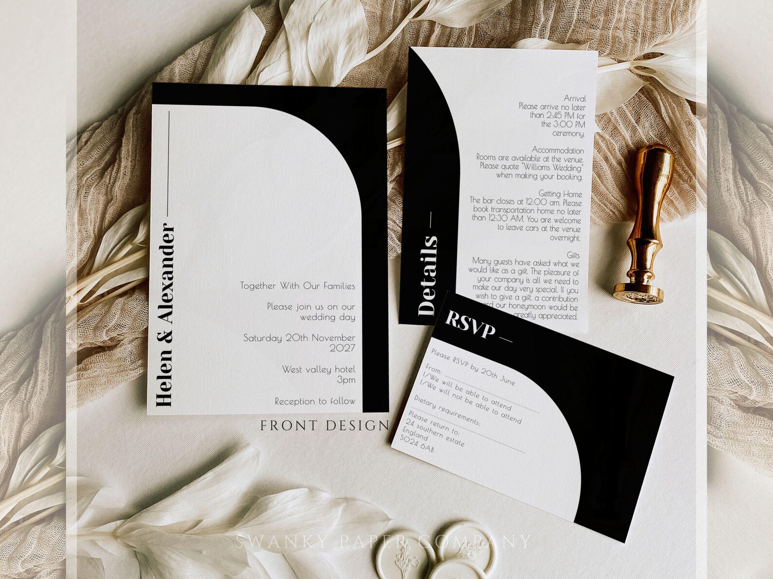 Modern Black and White Wedding Invitation Suite Template, Elegant ...